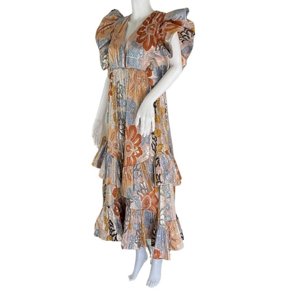 Ulla Johnson Women's Fontaine Midi Dress Ocean Jasper Asymmetric Multicolor Sz 4 - Picture 3 of 7